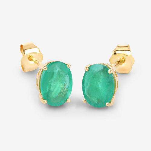 Pendientes de oro amarillo de 10 quilates con esmeralda genuina de Zambia de 2,40 quilates