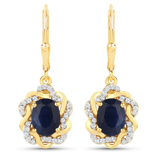 Pendientes de plata de ley .925 con zafiro azul genuino de 3.46 quilates y topacio blanco