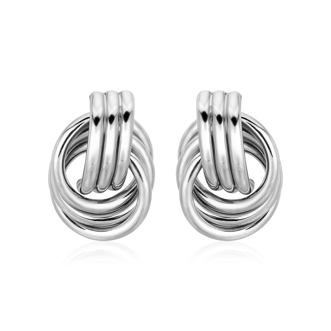 Polished Love Knot Earrings with Interlocking Rings in Sterling Silver