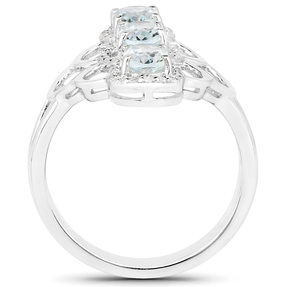 Anillo de plata de ley .925 con aguamarina auténtica de 1.54 quilates y circonita blanca