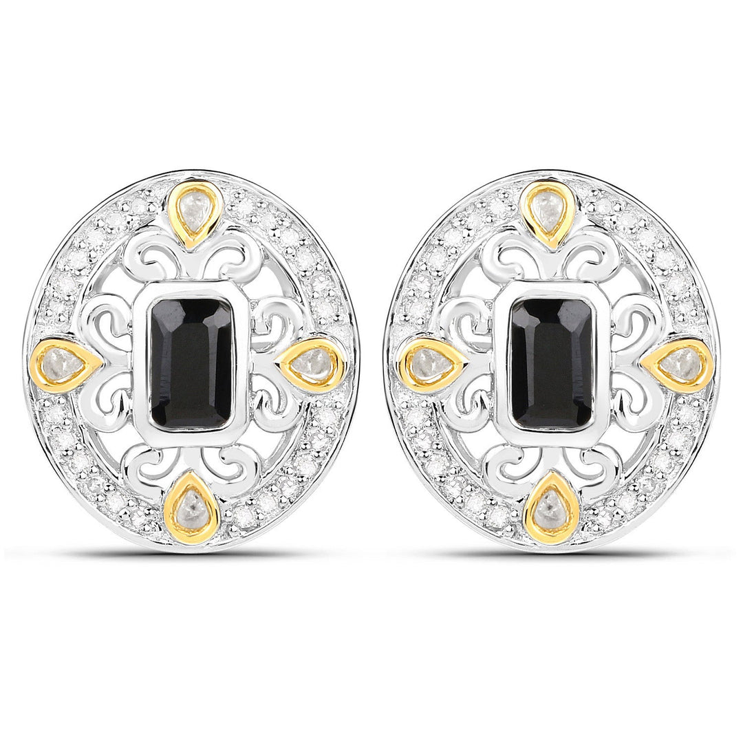 0.93 Carat Genuine Blue Sapphire and White Diamond .925 Sterling Silver Earrings