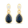 1.65 Carat Genuine Blue Sapphire and White Diamond 10K Yellow Gold Earrings