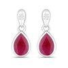 1.65 Carat Genuine Ruby and White Diamond 10K White Gold Earrings