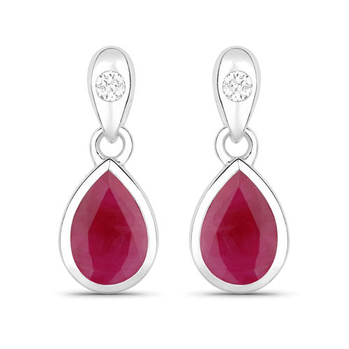 Pendientes de oro blanco de 10 quilates con rubí genuino de 1,65 quilates y diamantes blancos