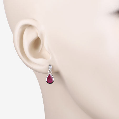 Pendientes de oro blanco de 10 quilates con rubí genuino de 1,65 quilates y diamantes blancos