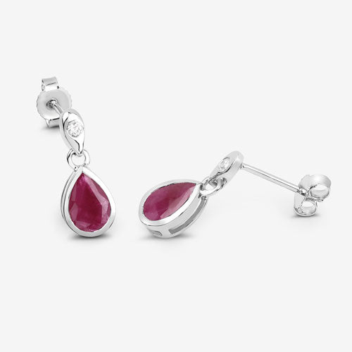 Pendientes de oro blanco de 10 quilates con rubí genuino de 1,65 quilates y diamantes blancos