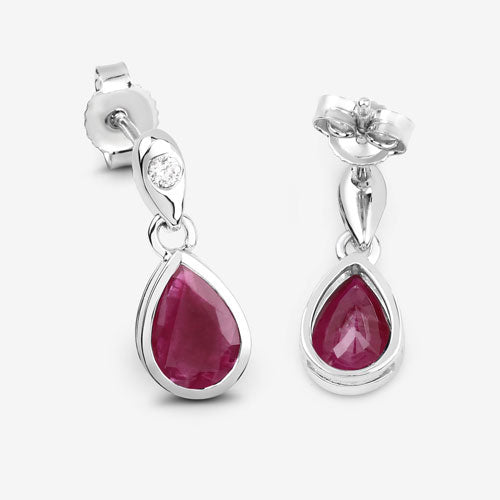 Pendientes de oro blanco de 10 quilates con rubí genuino de 1,65 quilates y diamantes blancos