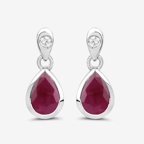 Pendientes de oro blanco de 10 quilates con rubí genuino de 1,65 quilates y diamantes blancos