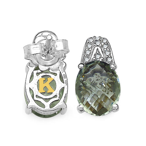 Pendientes de plata de ley con amatista verde auténtica de 5,25 quilates y detalles de diamantes auténticos de 0,15 ct.p.t.
