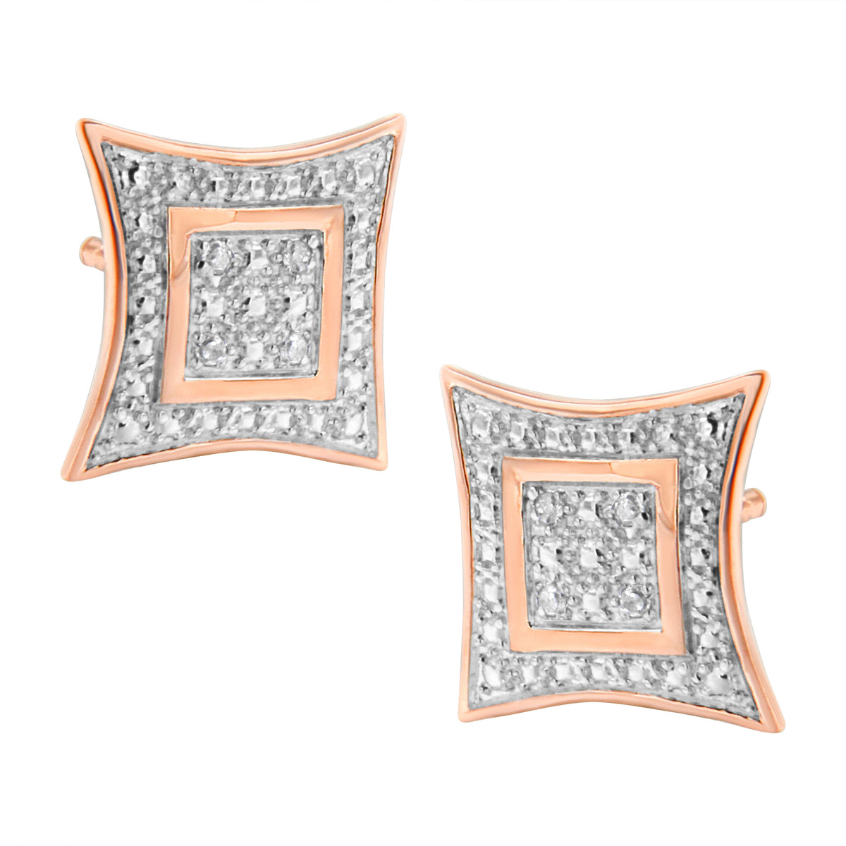 Pendientes con acento de diamante de plata de ley .925 con 4 piedras en forma de estrella de cuatro puntas con halo (Color H-I, Claridad I2-I3)