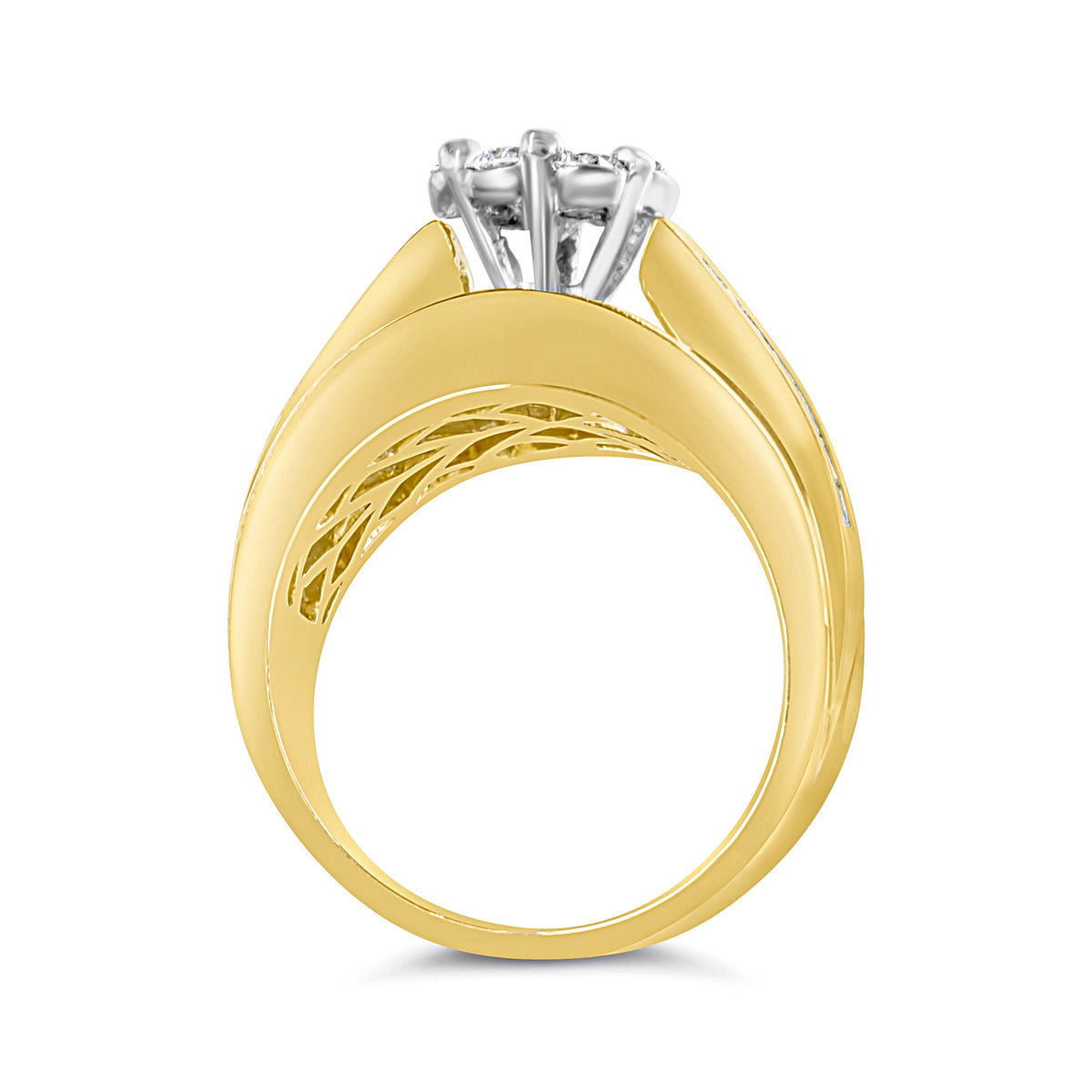 Anillo de compromiso de oro amarillo de 14 K con diamante en racimo y diseño de chevrón engastado en canal de 2-1/3 quilates (color H-I, claridad SI1-SI2) - Talla 7