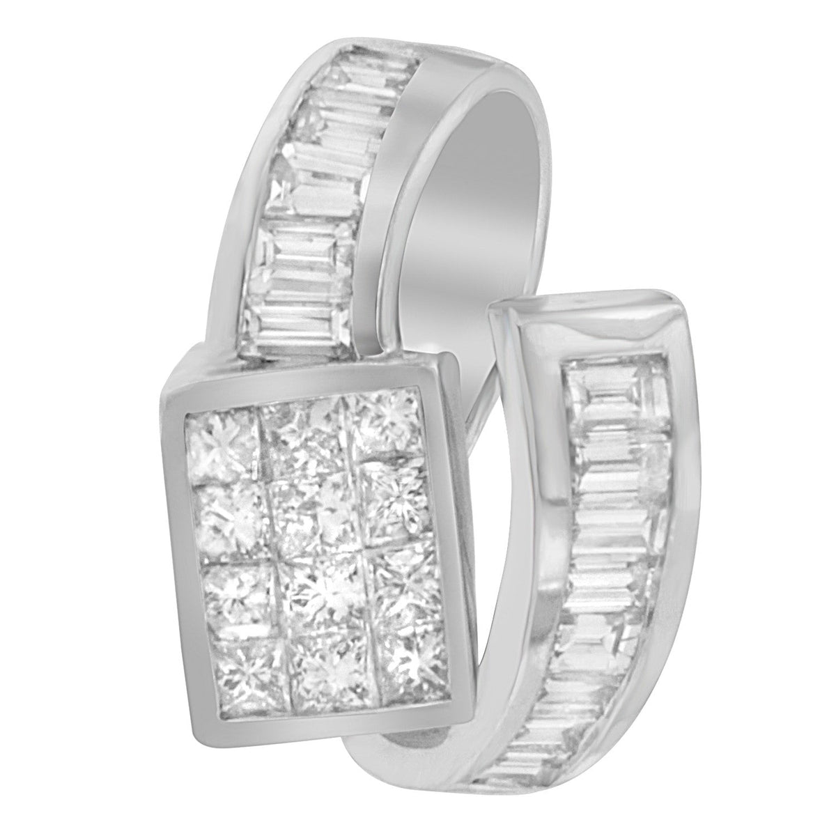 Collar con colgante de doble bucle con diamantes de talla princesa y baguette de 2 ct en oro blanco de 14K (G-H, VS1-VS2)