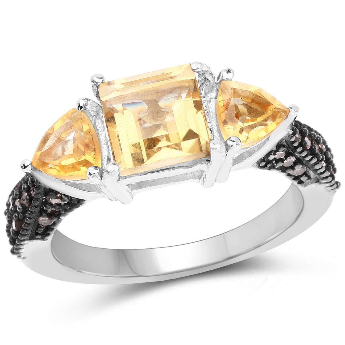Anillo de plata de ley .925 con citrino genuino de 2,71 quilates y diamantes color champán