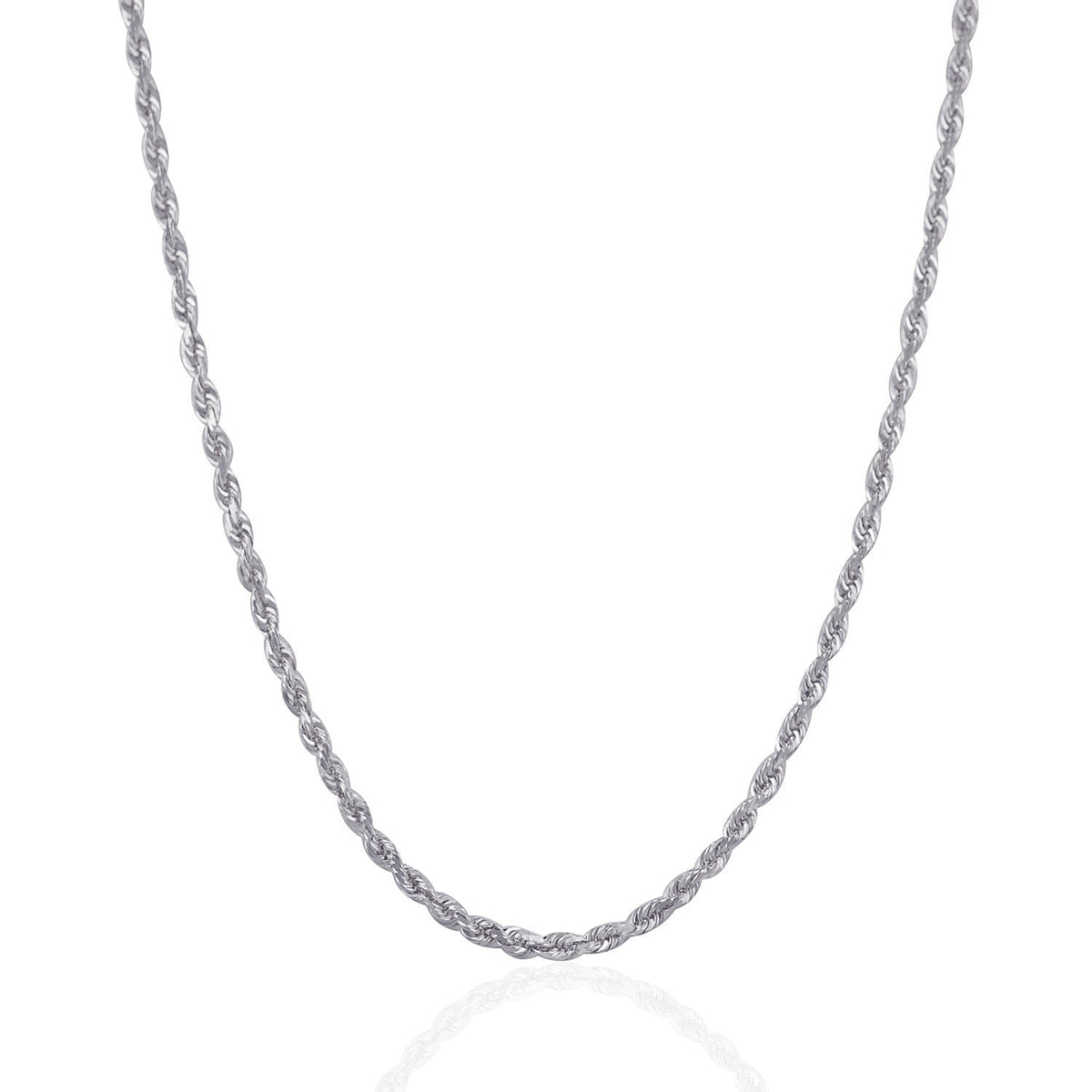 Cadena de soga de oro blanco de 14k con corte de diamante sólido de 3.0mm