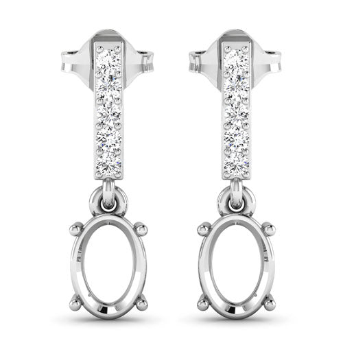 Pendientes de oro blanco de 14 quilates con montura de diamantes blancos genuinos de 0,14 quilates - admiten gemas ovaladas de 7x5 mm