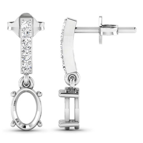 Pendientes de oro blanco de 14 quilates con montura de diamantes blancos genuinos de 0,14 quilates - admiten gemas ovaladas de 7x5 mm