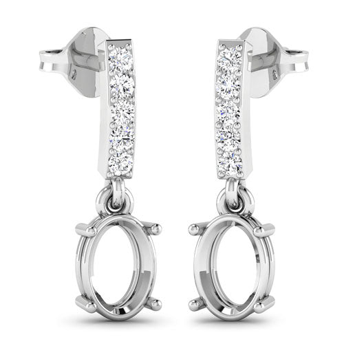 Pendientes de oro blanco de 14 quilates con montura de diamantes blancos genuinos de 0,14 quilates - admiten gemas ovaladas de 7x5 mm