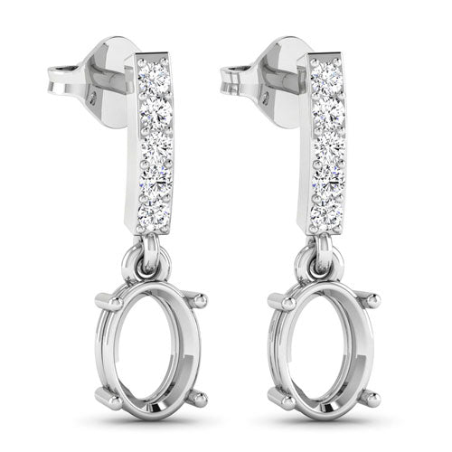 Pendientes de oro blanco de 14 quilates con montura de diamantes blancos genuinos de 0,14 quilates - admiten gemas ovaladas de 7x5 mm
