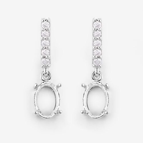 Pendientes de oro blanco de 14 quilates con montura de diamantes blancos genuinos de 0,14 quilates - admiten gemas ovaladas de 7x5 mm