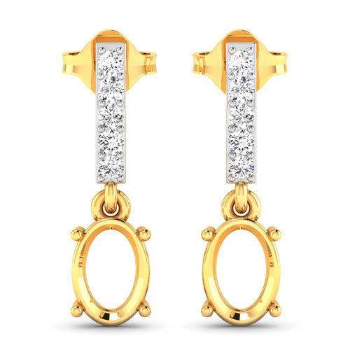 Pendientes de semimontura de oro amarillo de 14 quilates con diamantes blancos auténticos de 0,14 quilates - para gemas ovaladas de 7x5 mm