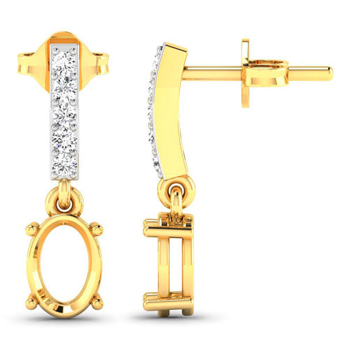 Pendientes de semimontura de oro amarillo de 14 quilates con diamantes blancos auténticos de 0,14 quilates - para gemas ovaladas de 7x5 mm