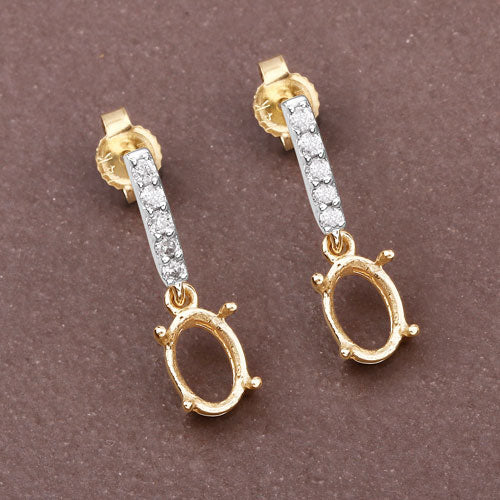 Pendientes de semimontura de oro amarillo de 14 quilates con diamantes blancos auténticos de 0,14 quilates - para gemas ovaladas de 7x5 mm