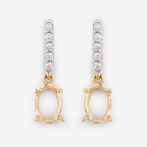 Pendientes de semimontura de oro amarillo de 14 quilates con diamantes blancos auténticos de 0,14 quilates - para gemas ovaladas de 7x5 mm