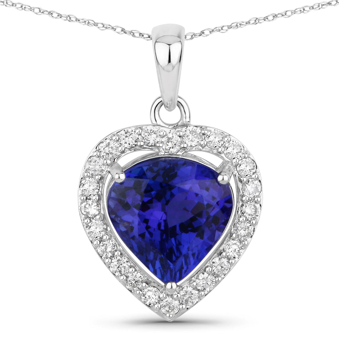 Colgante de oro blanco de 14 quilates con tanzanita auténtica de 3,74 quilates y diamantes blancos