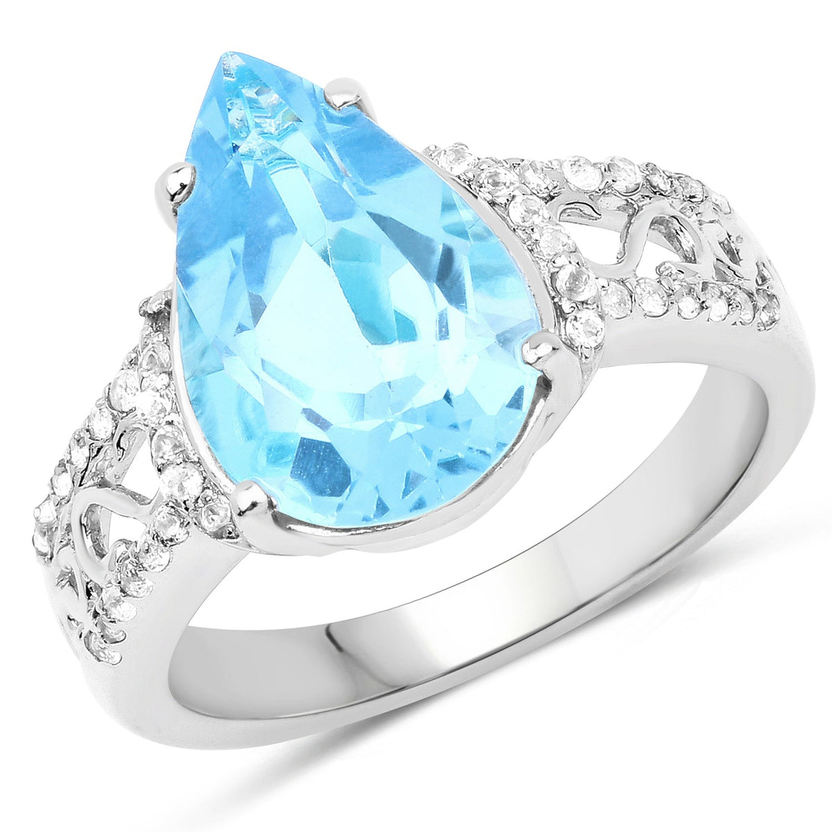 Anillo de plata de ley .925 con topacio azul suizo auténtico y topacio blanco de 5,50 quilates