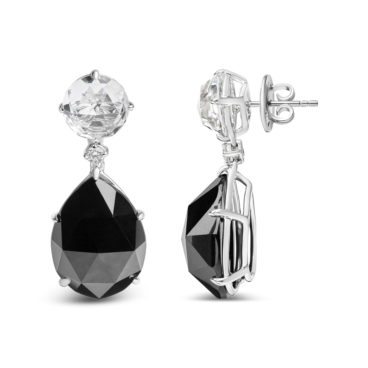 Pendientes colgantes de oro blanco de 18K con diamantes de 1/5 Cttw, topacios blancos redondos y ónix negro de talla pera de 20x15mm (color G-H, claridad SI1-SI2)