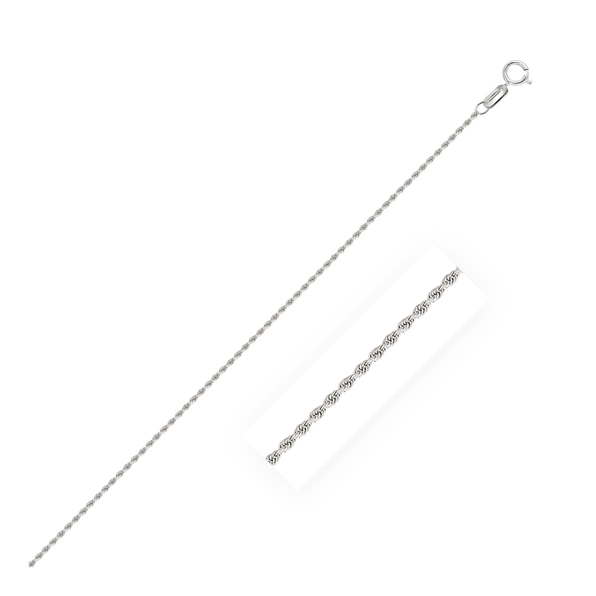 Cadena de cuerda sólida con corte de diamante de oro blanco de 10k y 1,4 mm