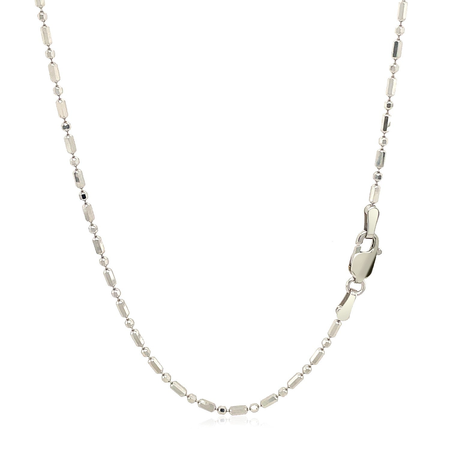 Cadena de cuentas alternas con corte de diamante de oro blanco de 14k y 1,5 mm