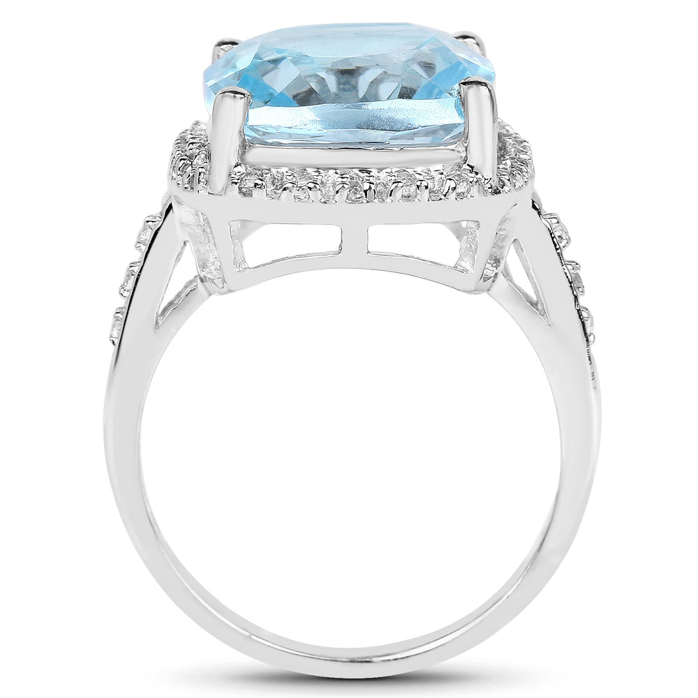 Anillo de plata de ley .925 con topacio azul genuino de 7.18 quilates y topacio blanco