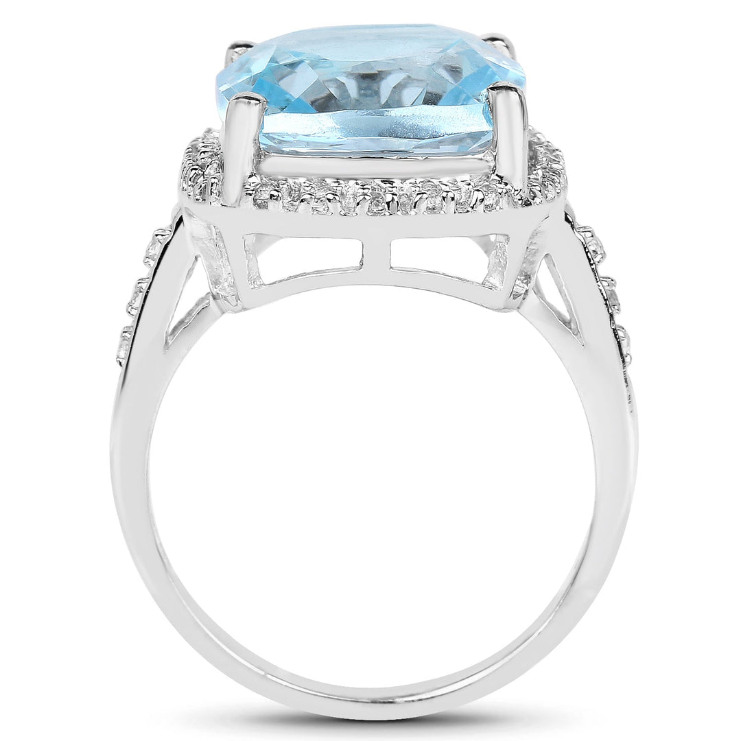 Anillo de plata de ley .925 con topacio azul genuino de 7.18 quilates y topacio blanco