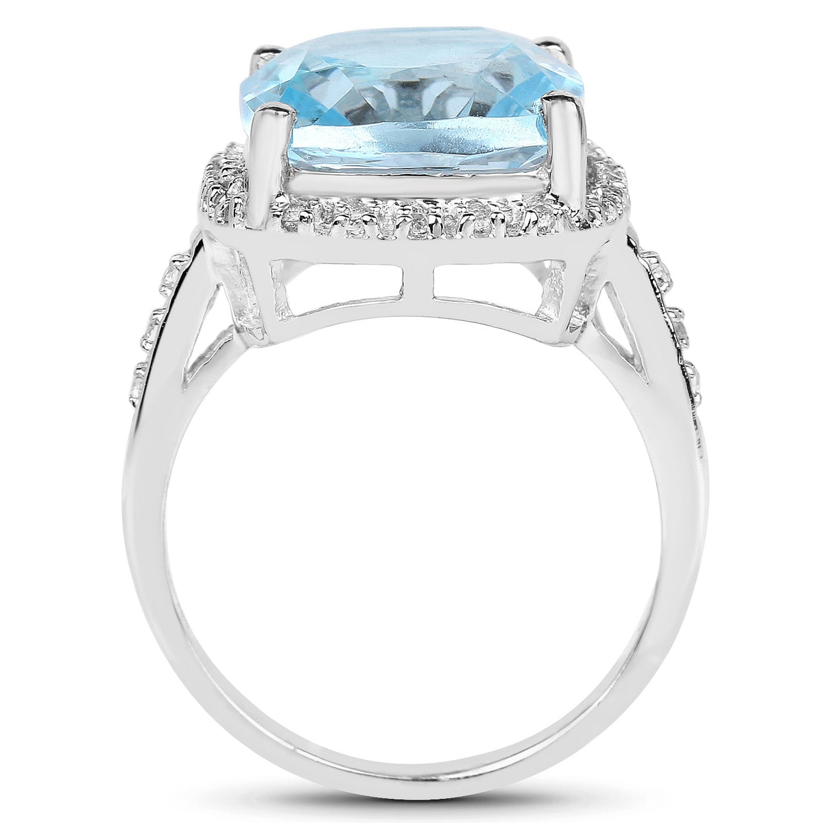 Anillo de plata de ley .925 con topacio azul genuino de 7.18 quilates y topacio blanco - imagen 2 de 9