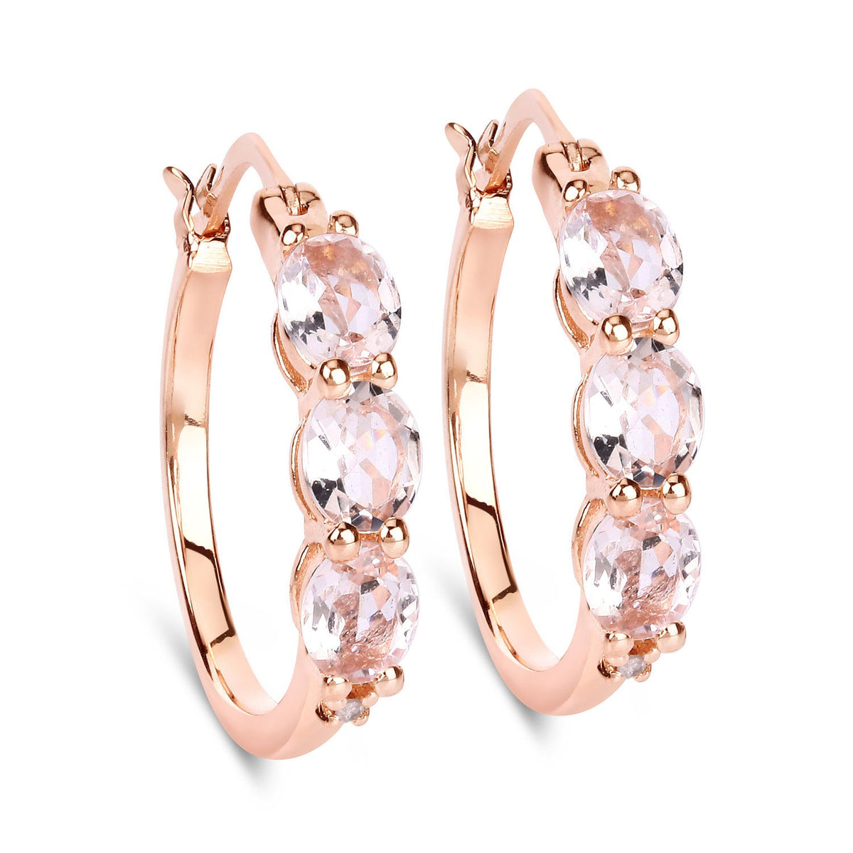 Aretes de plata de ley .925 con morganita genuina de 1,63 quilates y diamantes blancos