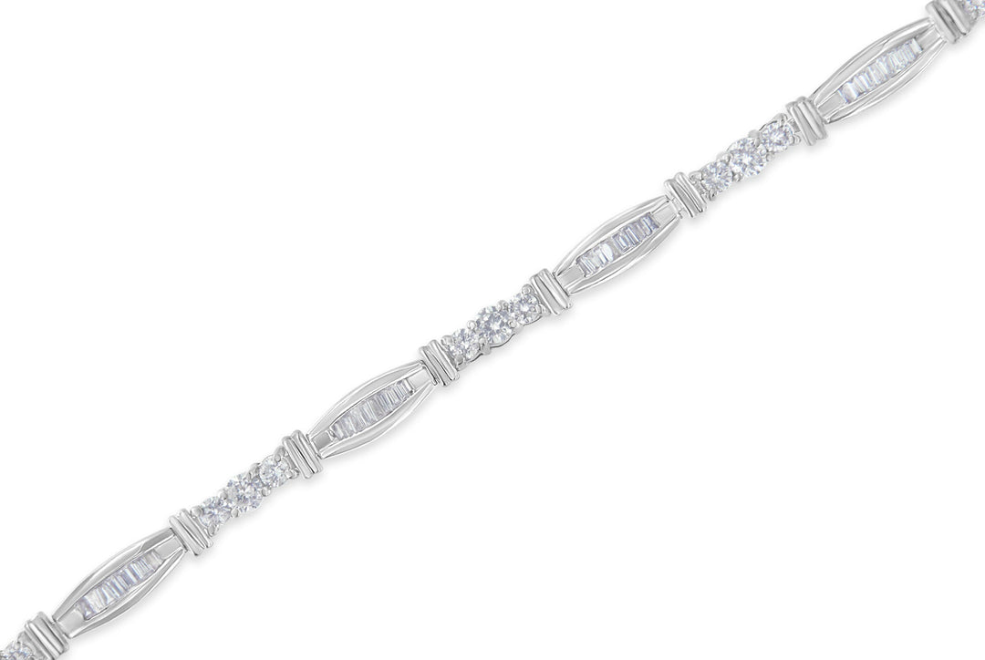 10K White Gold Geometric Pattern Diamond Tennis Bracelet (3 cttw, H-I Color, SI2-I1 Clarity)