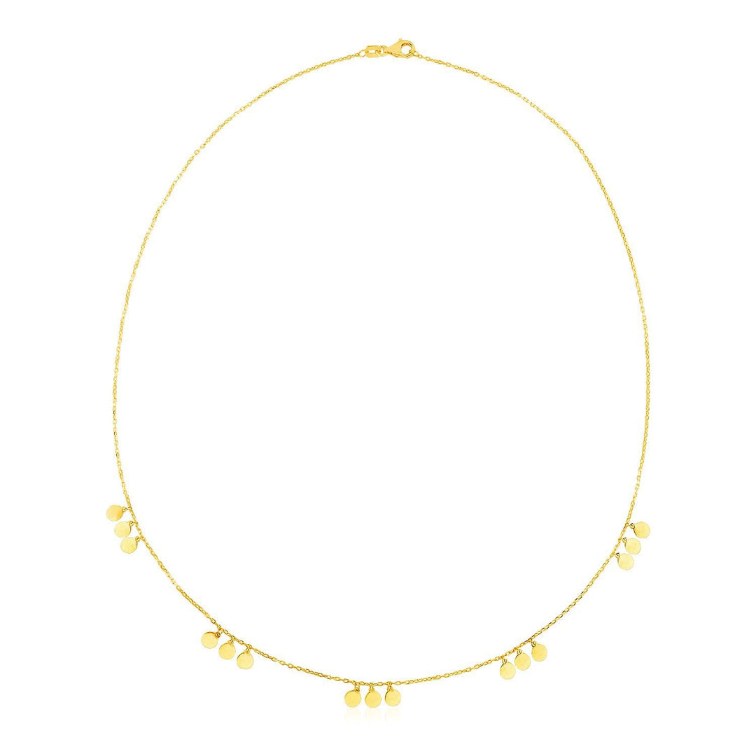 Collar de oro amarillo de 14k con estaciones de aros colgantes