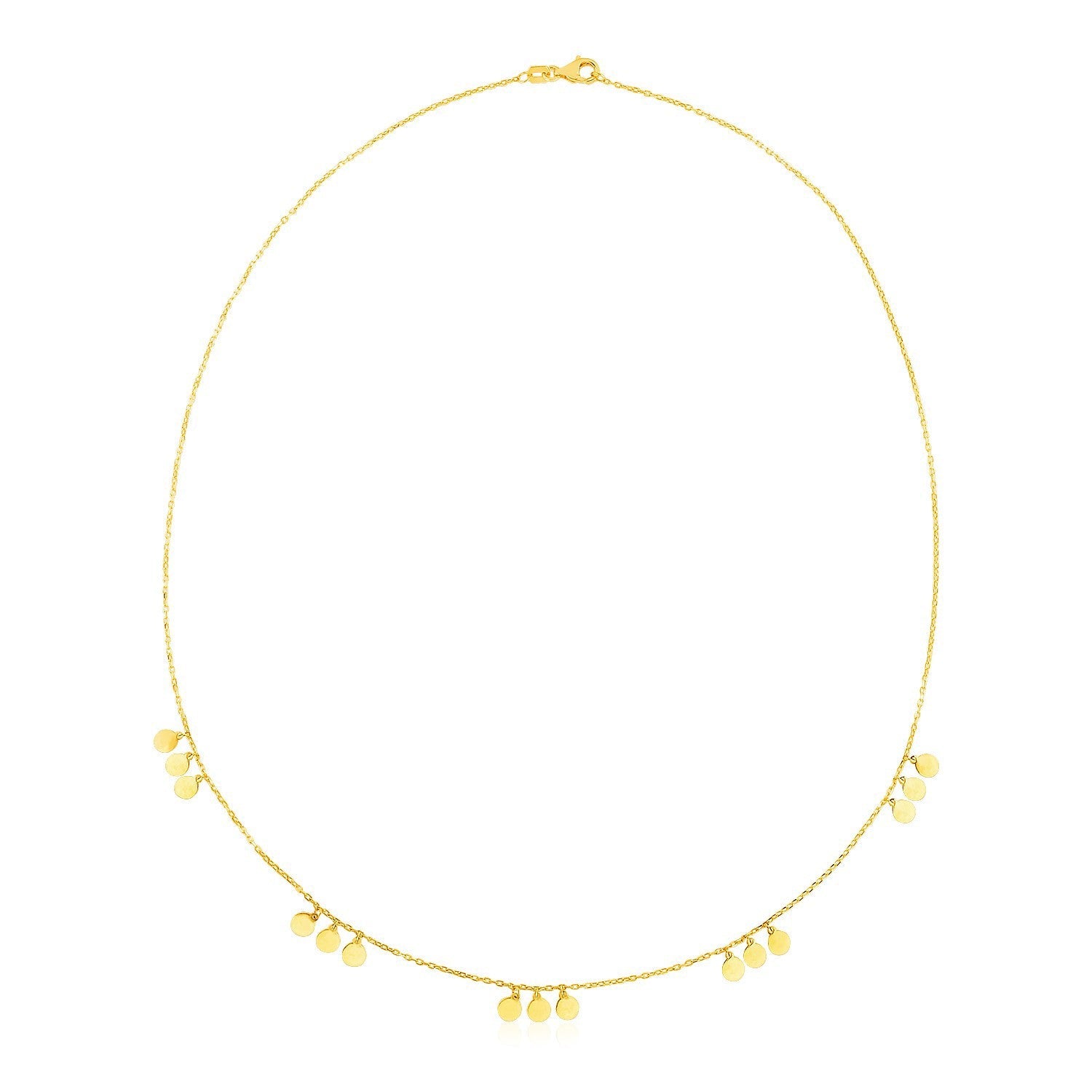 Collar de oro amarillo de 14k con estaciones de aros colgantes