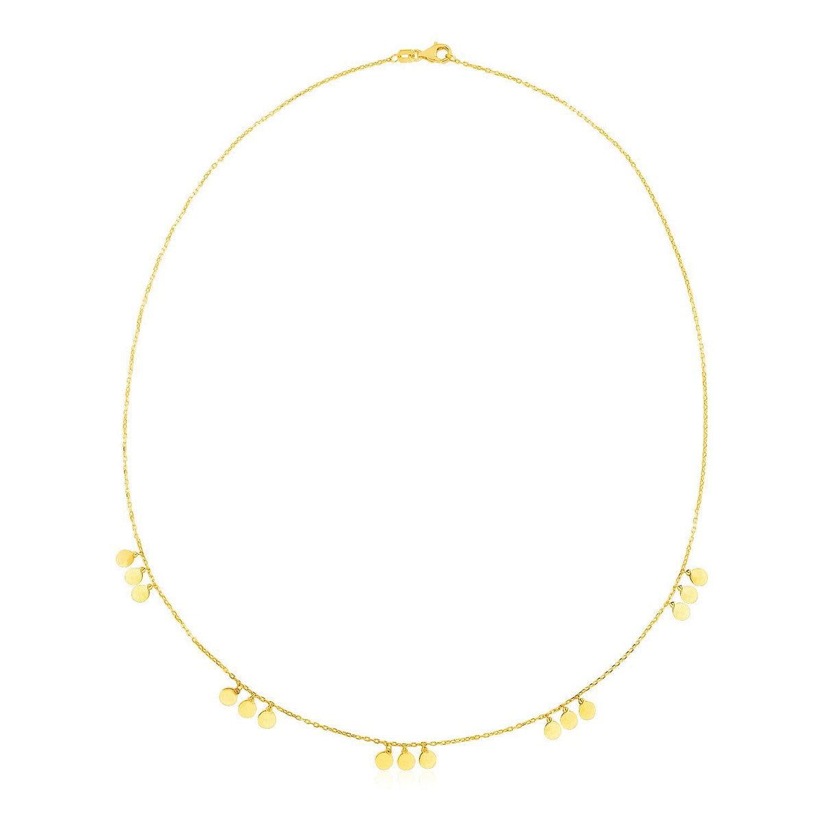 Collar de oro amarillo de 14k con estaciones de aros colgantes