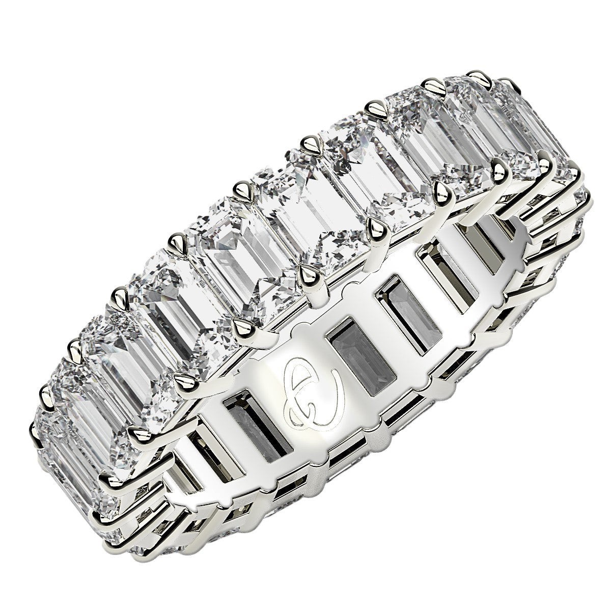 Anillo de eternidad de diamantes cultivados en laboratorio talla esmeralda en oro blanco de 14k (6 quilates peso total FG/VS2)