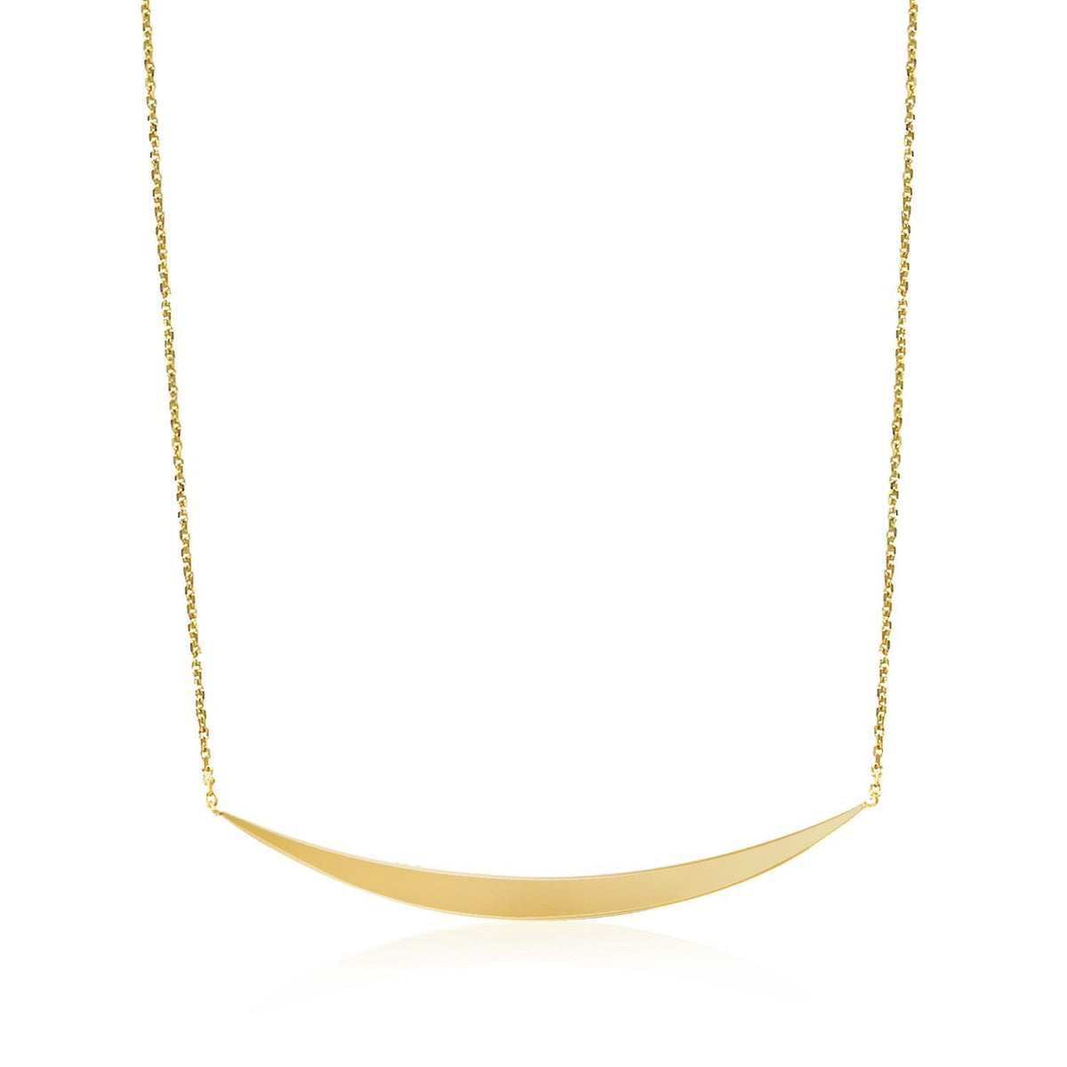 Collar de oro amarillo de 14k con colgante de barra curva pulida