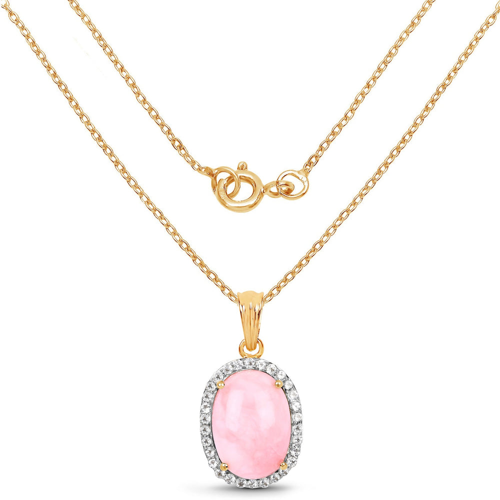 14K Yellow Gold Plated 11.75 Carat Genuine Opal Pink and White Topaz .925 Sterling Silver Pendant