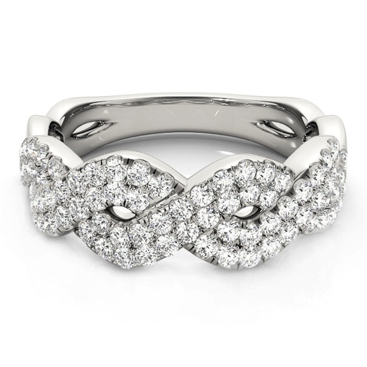 Anillo de ondas entrelazadas con diamantes en oro blanco de 14k (5/8 qt)
