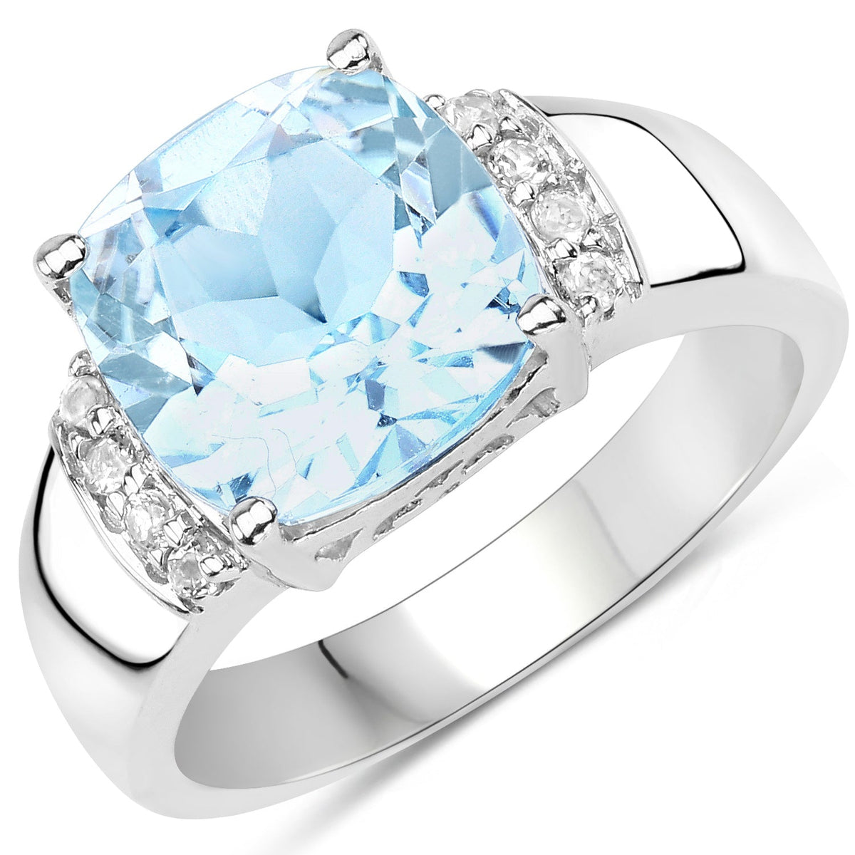 Anillo de plata de ley .925 con topacio azul y topacio blanco genuinos de 4.58 quilates