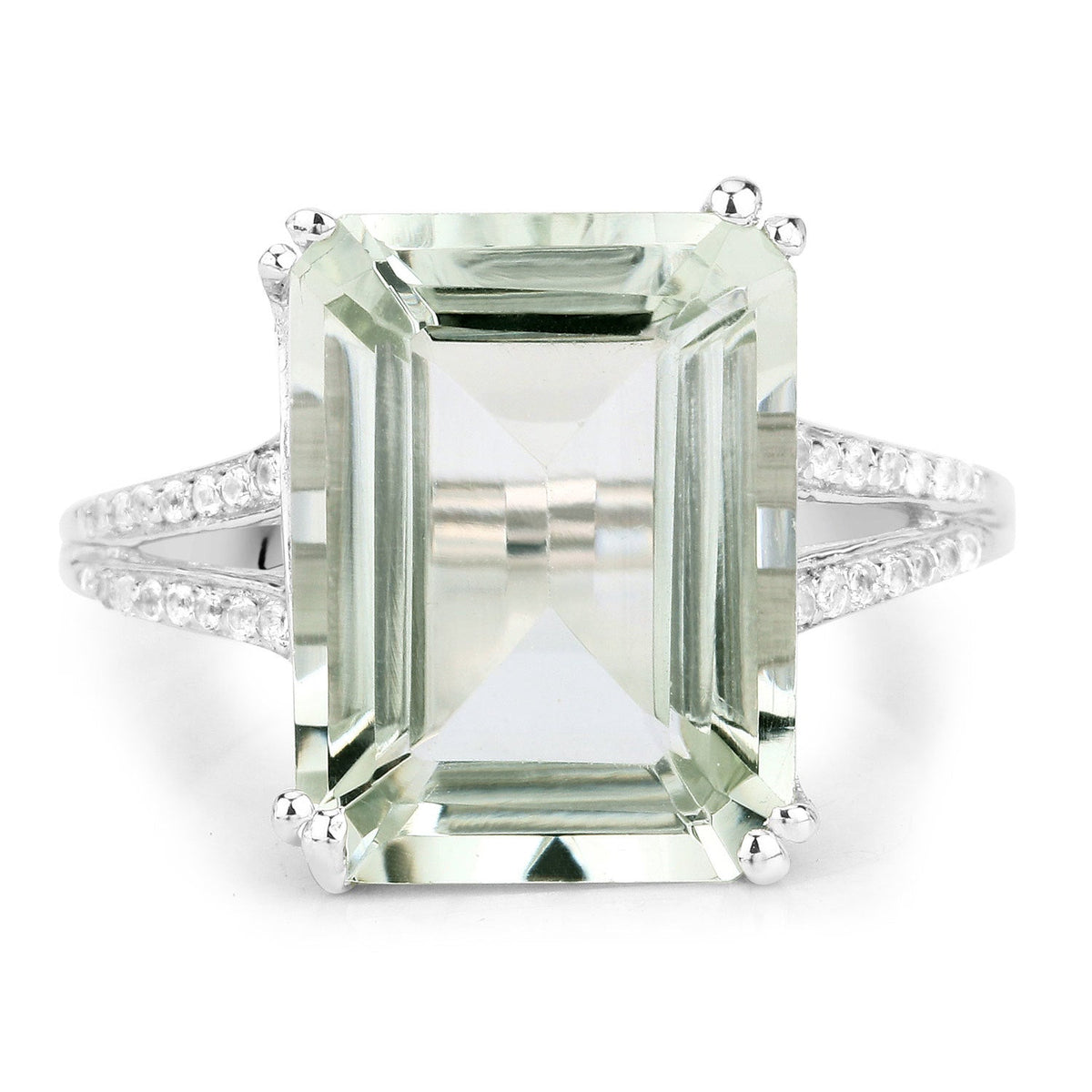 Anillo de plata de ley .925 con amatista verde genuina de 10,64 quilates y topacio blanco