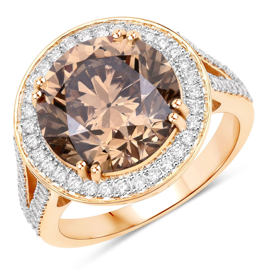 Anillo de oro amarillo de 18K con diamante marrón genuino certificado por IGI de 7.07 quilates y diamantes blancos de 0.64 quilates (7.71 quilates en total)