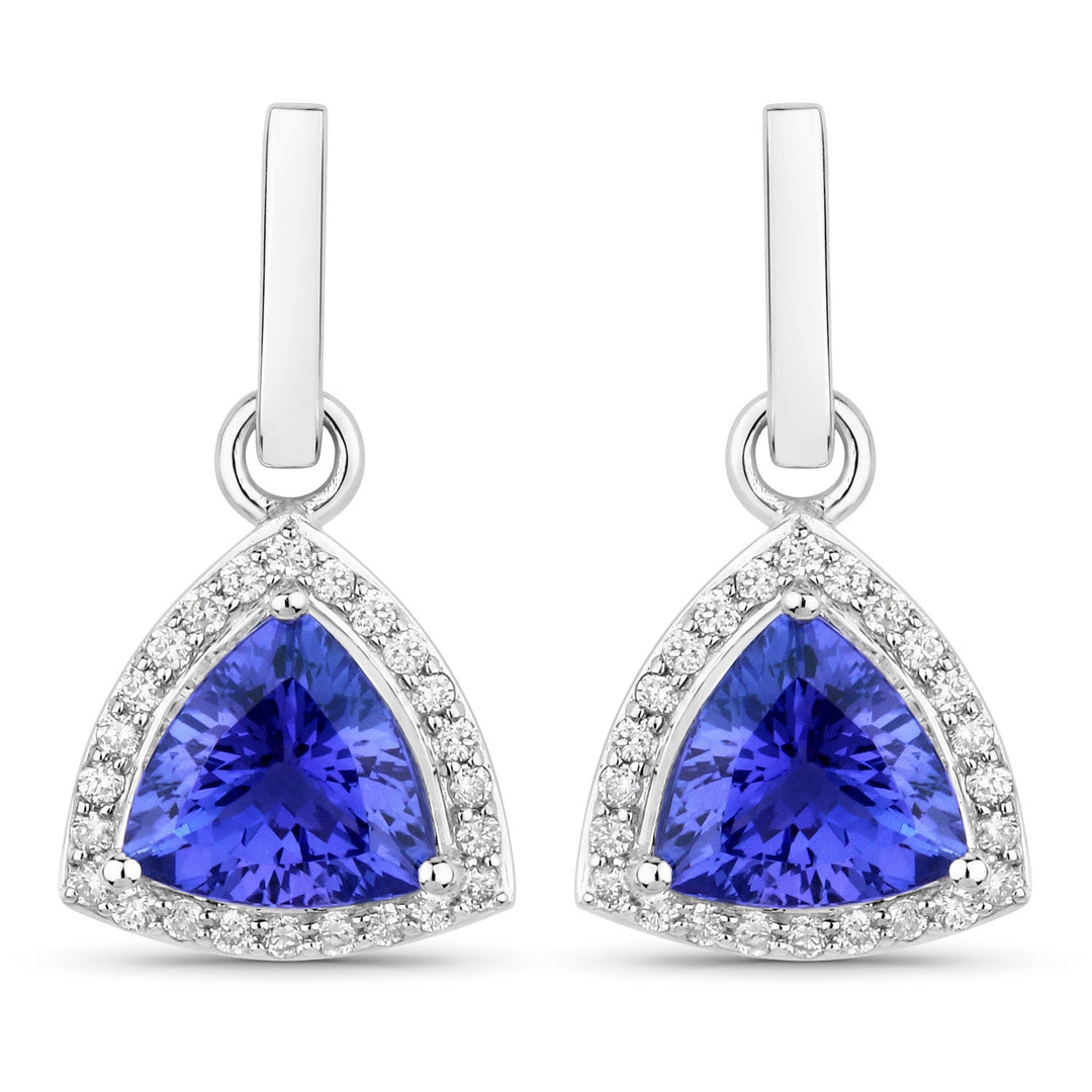 3.86 Carat Genuine Tanzanite and White Diamond 14K White Gold Earrings