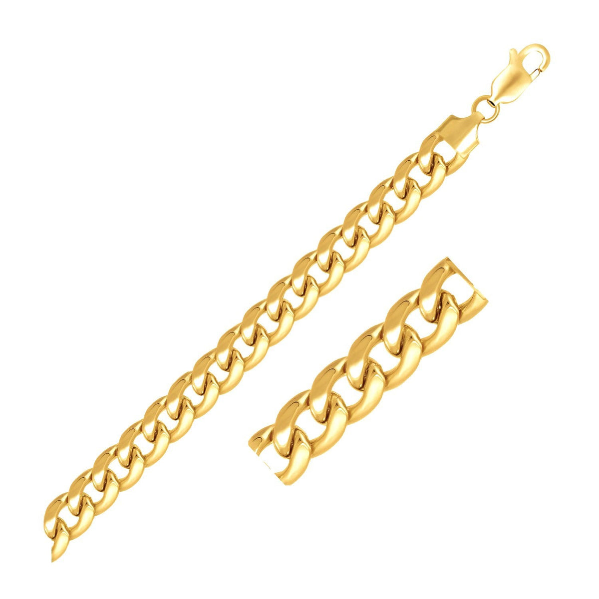 Pulsera semirrígida cubana de oro amarillo de 14k de 7.8mm