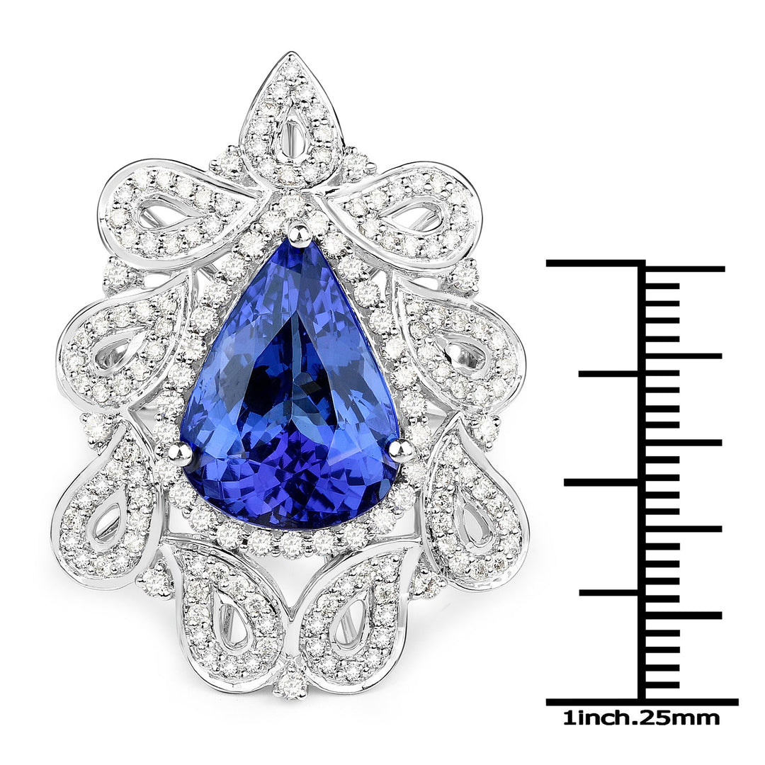 Anillo de oro blanco de 18 quilates con tanzanita genuina de 11,68 quilates y diamantes blancos